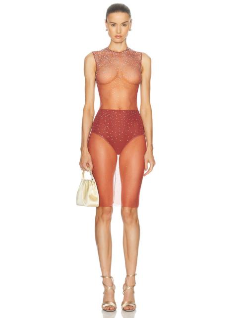 ALEX PERRY Crystal Mesh Midi Dress