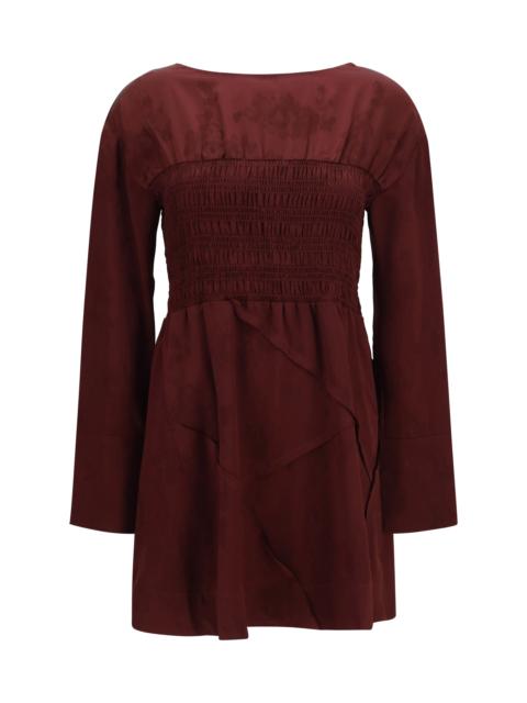 GANNI Ganni Long-Sleeve Satin Mini Dress Port Royale