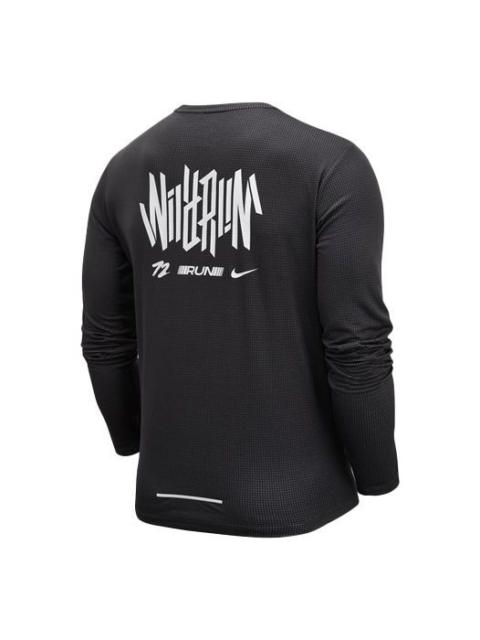 Nike Nike Pacer Wild Run Printing Quick Dry Knit Round Neck Running Sports Long Sleeves Black DJ0595-010