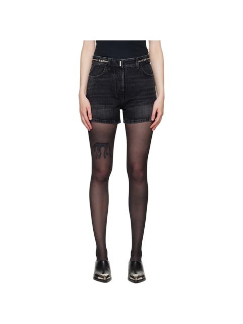 Givenchy Black Curb Chain Denim Shorts