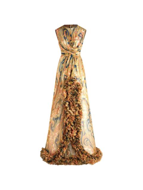 Etro ruched-detailing printed silk maxi dress