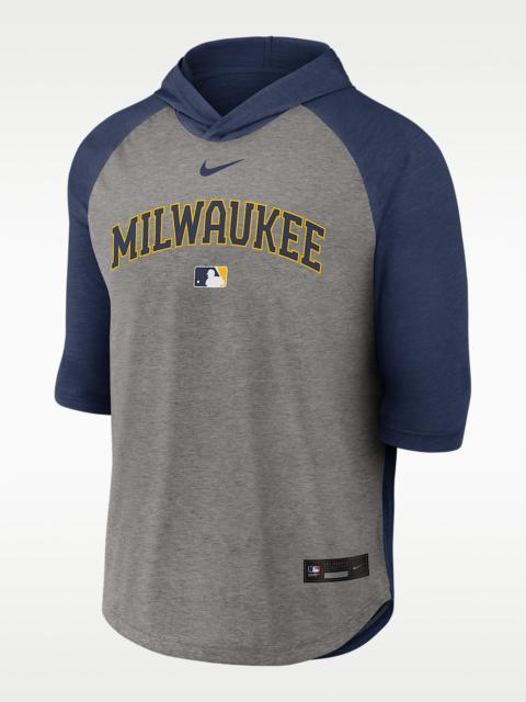 Nike Milwaukee Brewers Authentic Collection Flux Men's Nike Dri-FIT MLB 3/4-Sleeve Hooded T-Shirt