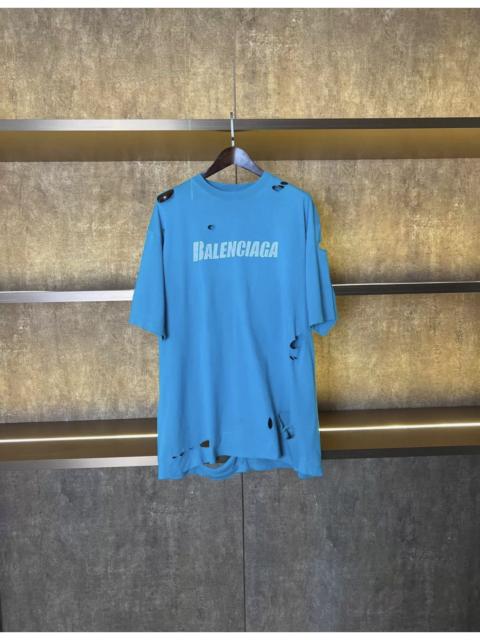 BALENCIAGA Balenciaga turquoise distressed cotton jersey t-shirt 