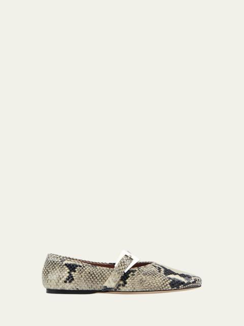PARIS TEXAS Sveva Snake-Embossed Mary Jane Ballerina Flats