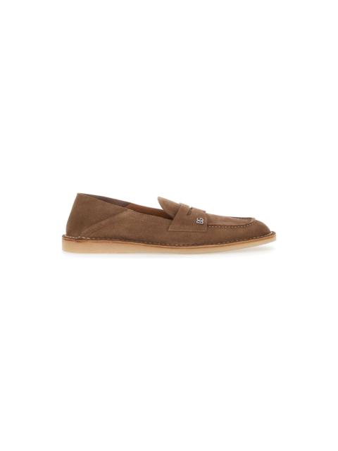 Dolce & Gabbana 'florio' Brown Loafers With Dg Logo Detail On The Side In Suede Man