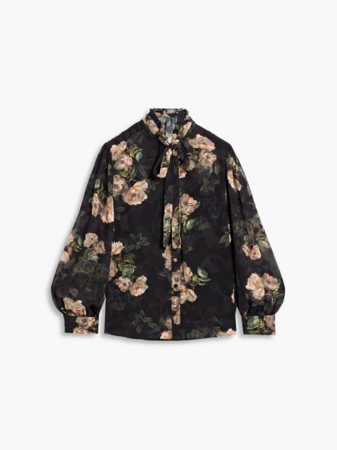 Other Designers Pussy-bow floral-print fil coupé chiffon blouse