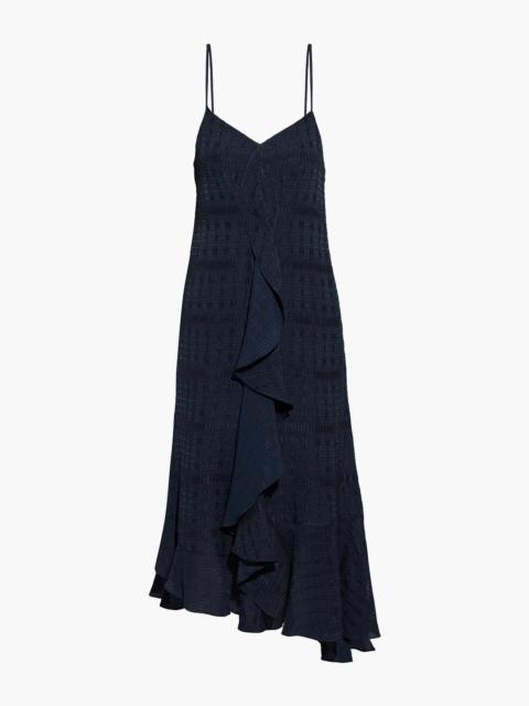 Victoria Beckham Asymmetric ruffled satin-cloqué midi dress
