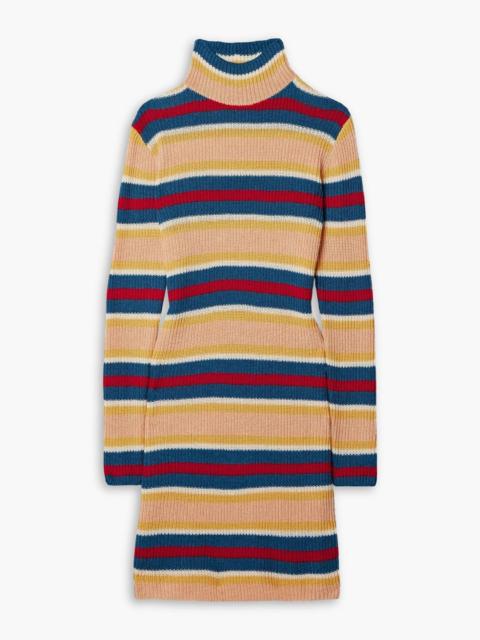 The Elder Statesman Striped ribbed cashmere turtleneck mini dress