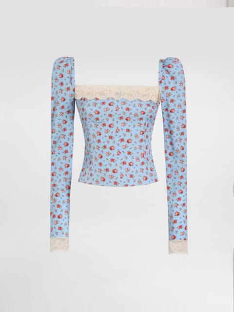 Dolce & Gabbana Small rose-print charmeuse top