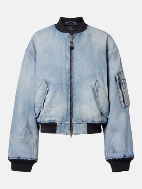 BALENCIAGA Cropped denim bomber jacket