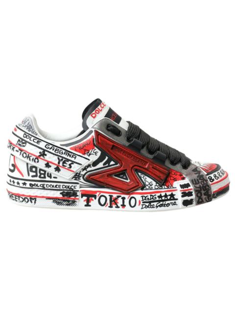 Dolce & Gabbana Dolce & Gabbana White Leather Portofino Hand Painted Sneakers Shoes