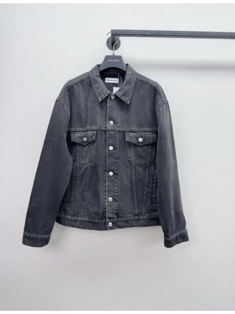BALENCIAGA Balenciaga Rhinestone Logo Denim Jacket in a faded black