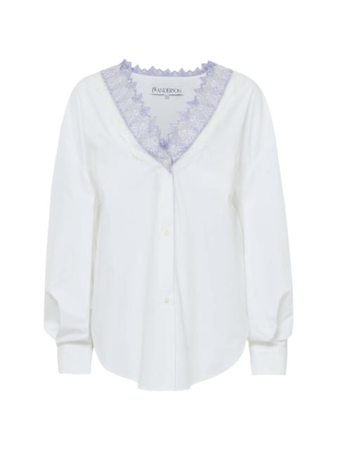 JW Anderson LACE TRIM V NECK SHIRT - WHITE