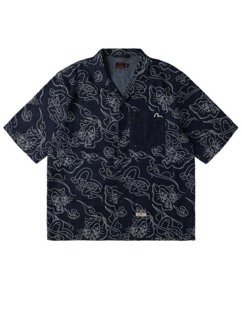 EVISU Allover Leopard and Cloud Print Denim Shirt
