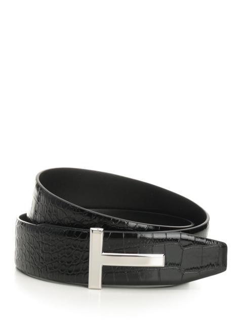 TOM FORD Shiny Printed Croc Reversible T Belt 40 Mm Belts Black
