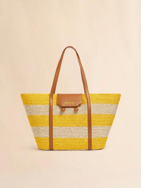 Marni MEDIUM YELLOW STRIPE RAFFIA-EFFECT TRUNKAROO BEACH BAG