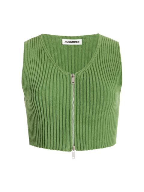 Jil Sander Ribbed Knit Cotton Cropped Vest green