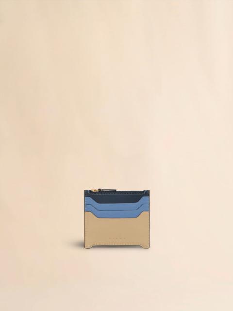 Marni BLUE, LIGHT BLUE, AND BEIGE LEATHER TRUNKAROO CARDHOLDER