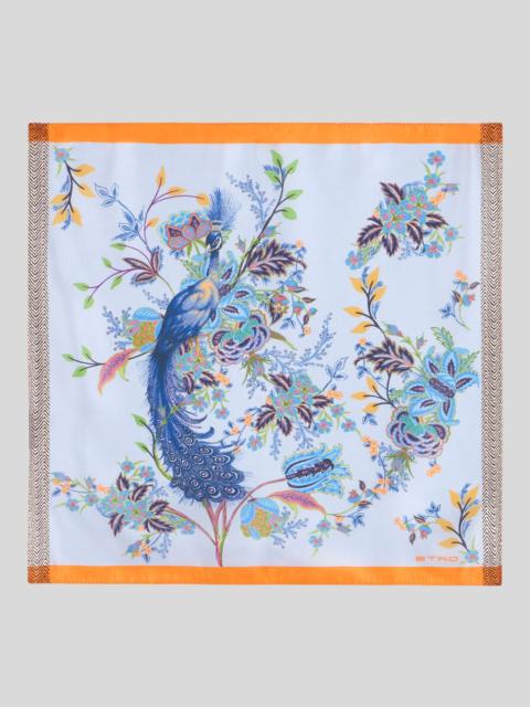 Etro SILK TWILL POCKET SQUARE WITH PEACOCK