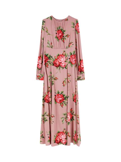 Dolce & Gabbana Long Silk Dress With Bouquet Rose Print