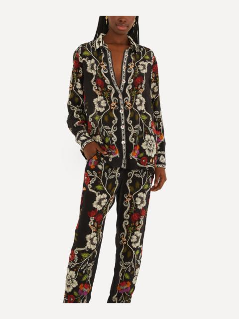 FARM RIO Black Rococo Flowers Trousers