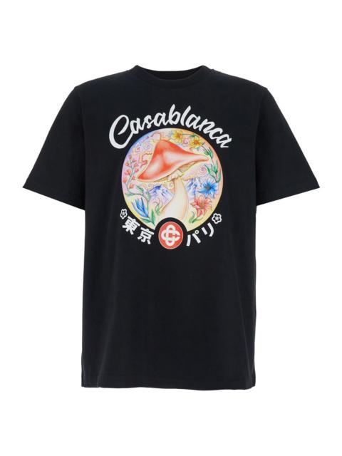 CASABLANCA Casablanca Men Black Crewneck T-Shirt With Logo On The Front In Cotton Man