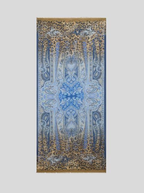 Etro WOOL-BLEND SCARF WITH DEGRADÉ ANIMAL MOTIF