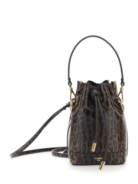 FENDI Fendi Women 'Mon Tresor Mini' Brown Handbag With Removable Shoulder Strap And Jaguar Print In Leathe