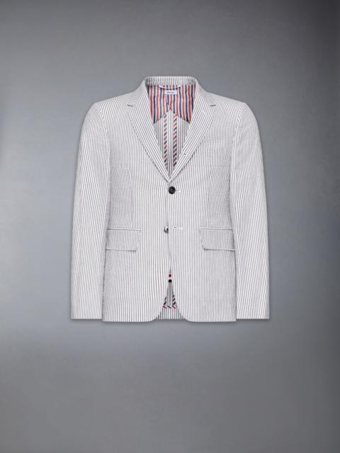 Thom Browne Medium Grey and White Seersucker Half Lined Single Breasted Classic Jacket