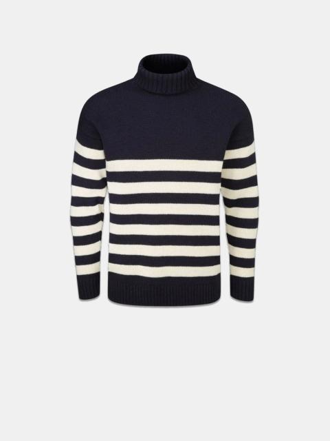 GLOVERALL Men's Breton Submariner Jumper Navy with Ecru Stripes