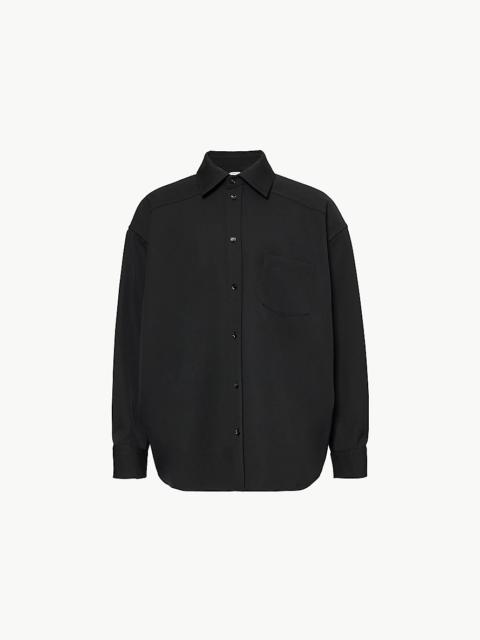 Twill-texture long-sleeves relaxed fit wool shirt