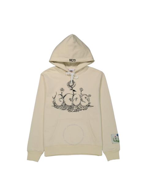 GCDS GCDS Men's Whitecup Grey Rose Printed Drawstring Hoodie