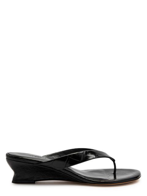 LE MONDE BÉRYL LE Monde Beryl 50 Crocodile-effect Leather Thong Wedge Sandals