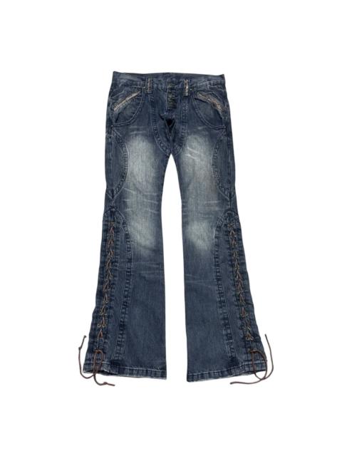 Other Designers Tornado Mart Snakeskin Trim Lace-up Flare Denim Jeans