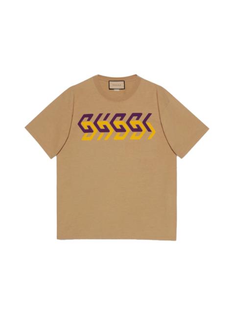 GUCCI Gucci Mirror Logo-Print T-Shirt Camel/Purple/Yellow
