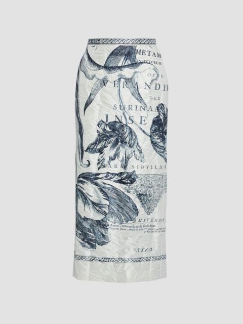 Erdem FLORAL PRINT TEXTURED SATIN PENCIL MIDI SKIRT