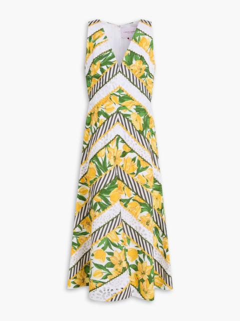 CAROLINA HERRERA Printed cotton-blend poplin and broderie anglaise midi dress