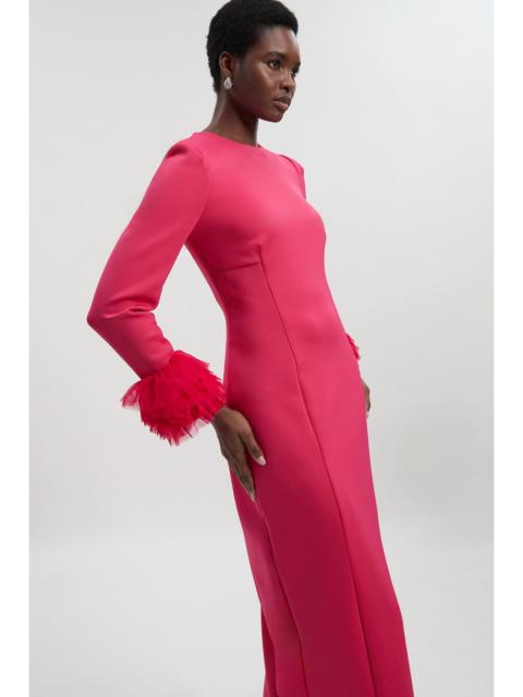 KAREN MILLEN Scuba Drama Tulle Detail Cuff Woven Midi Dress