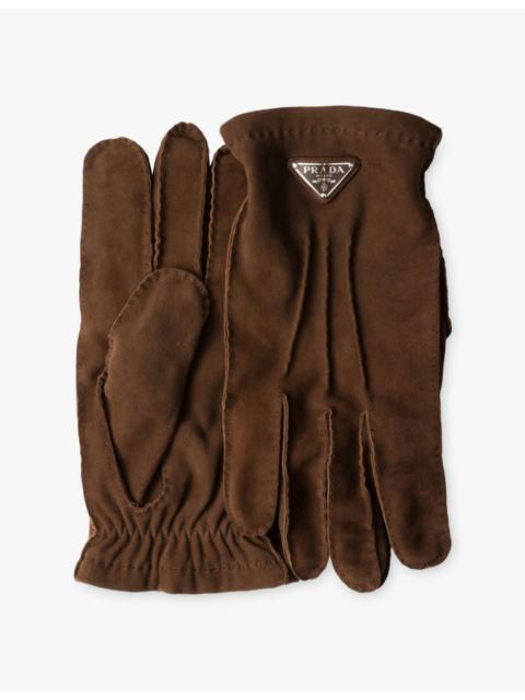 Prada Logo-Embellished Suede Gloves