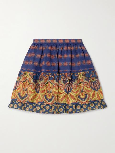 Valentino Tiered Embroidered Paisley-print Linen Mini Skirt