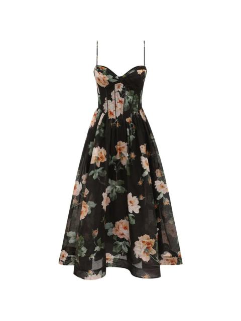 Zimmermann Luna Corset Midi Dress in Black Rose