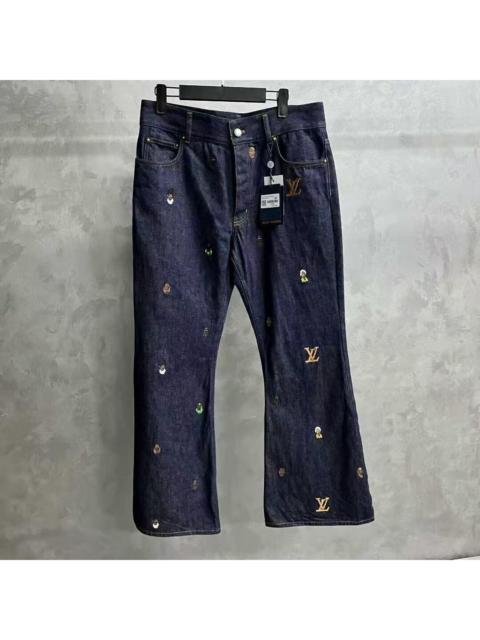 Louis Vuitton Louis Vuitton Blue Embroidered Logo Flared Jeans