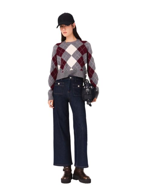 maje maje Argyle crop sweater in Gray /Burgundy /Ecru at Nordstrom