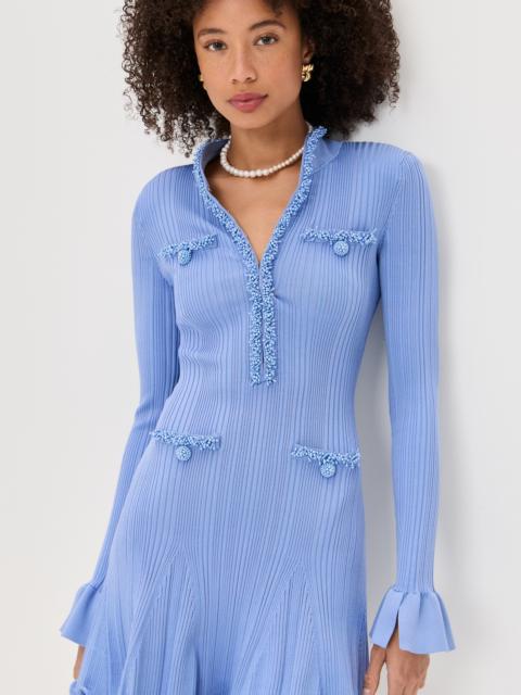 self-portrait Blue Pearl Trim Knit Mini Dress