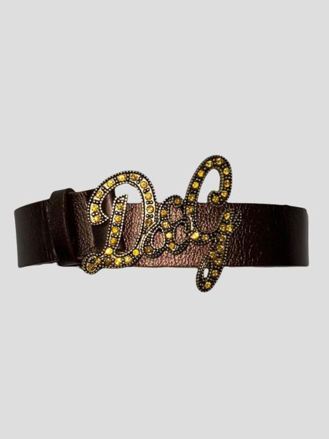 Dolce & Gabbana D&G Logo Rhinestone Buckle Leather Belt