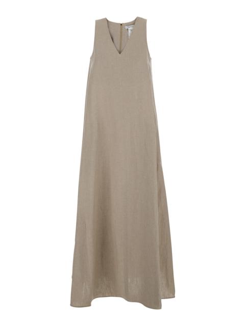 Max Mara Max Mara Women 'Simeone' Beige Long Dress With V-Neck And Back Closure In Linen Woman