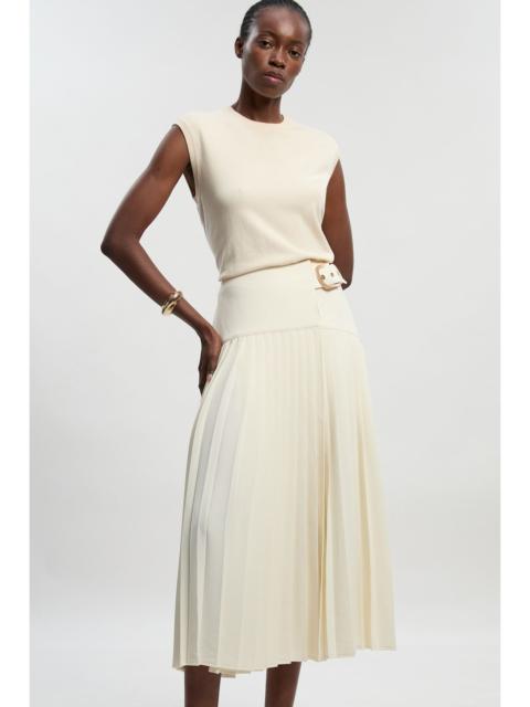 KAREN MILLEN Petite Tailored Crepe Pleated Wrap Buckle Detail Maxi Skirt