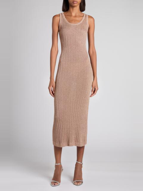 TOM FORD TOM FORD Metallic Rib Midi Sweater Dress in Jb212 Beige Pink at Nordstrom