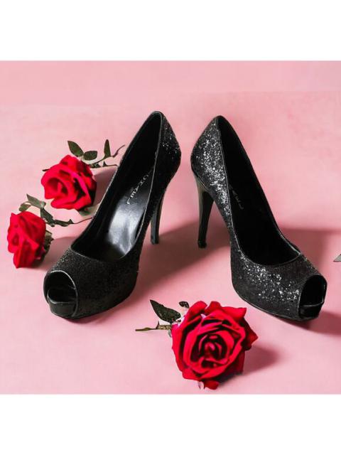 Michael Michael Kors Womans Glitter Sparkly Peeptoe Black Pumps Heels Size 7.5