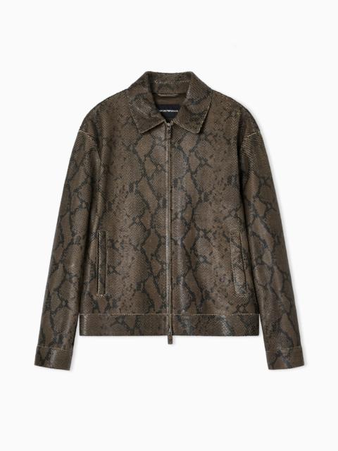 EMPORIO ARMANI LAMBSKIN NAPPA LEATHER BLOUSON IN A PYTHON PRINT